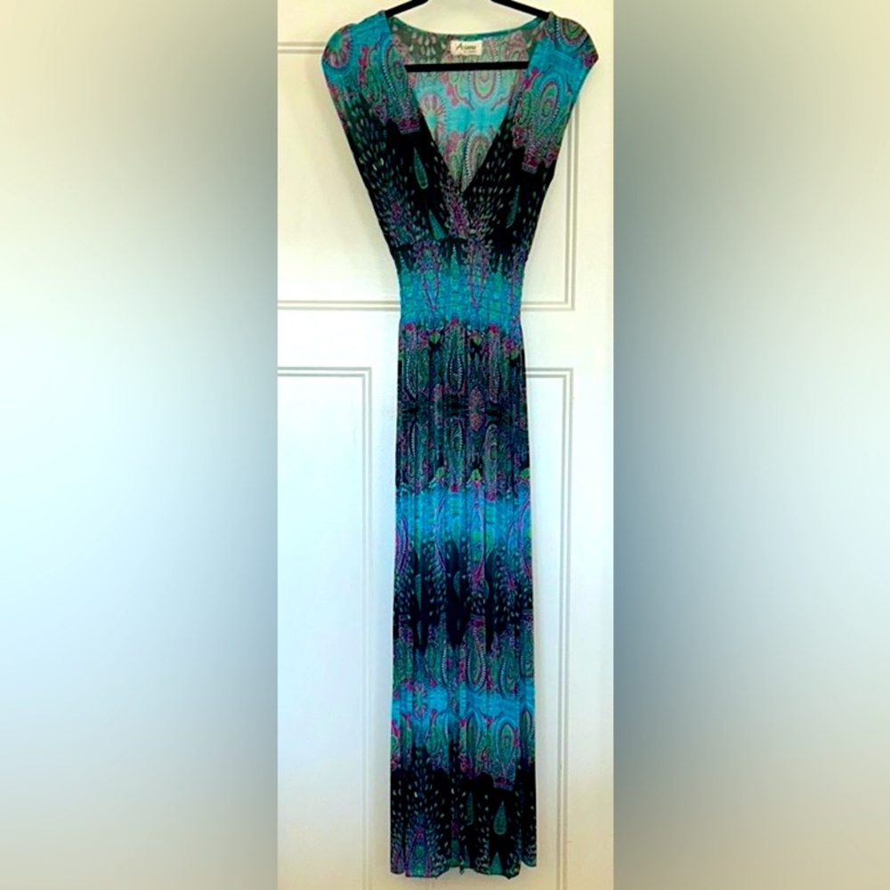 Arianna by Howard’s Vintage Paisley Maxi Dress S/M Multicolor Stretch Cinched
